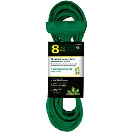 GOGREEN GoGreen Power 16/3 SJTW 8ft 3 Outlet Heavy Duty Extension Cord, - Green GG-15008GN